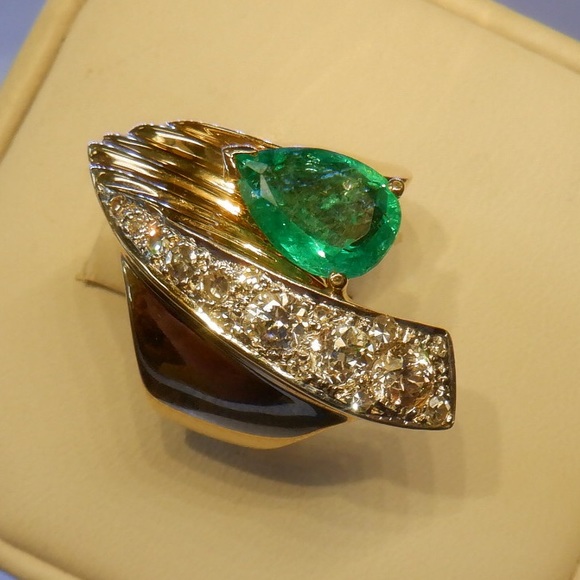18k gold diamond and emerald ring - Picture 3 of 7